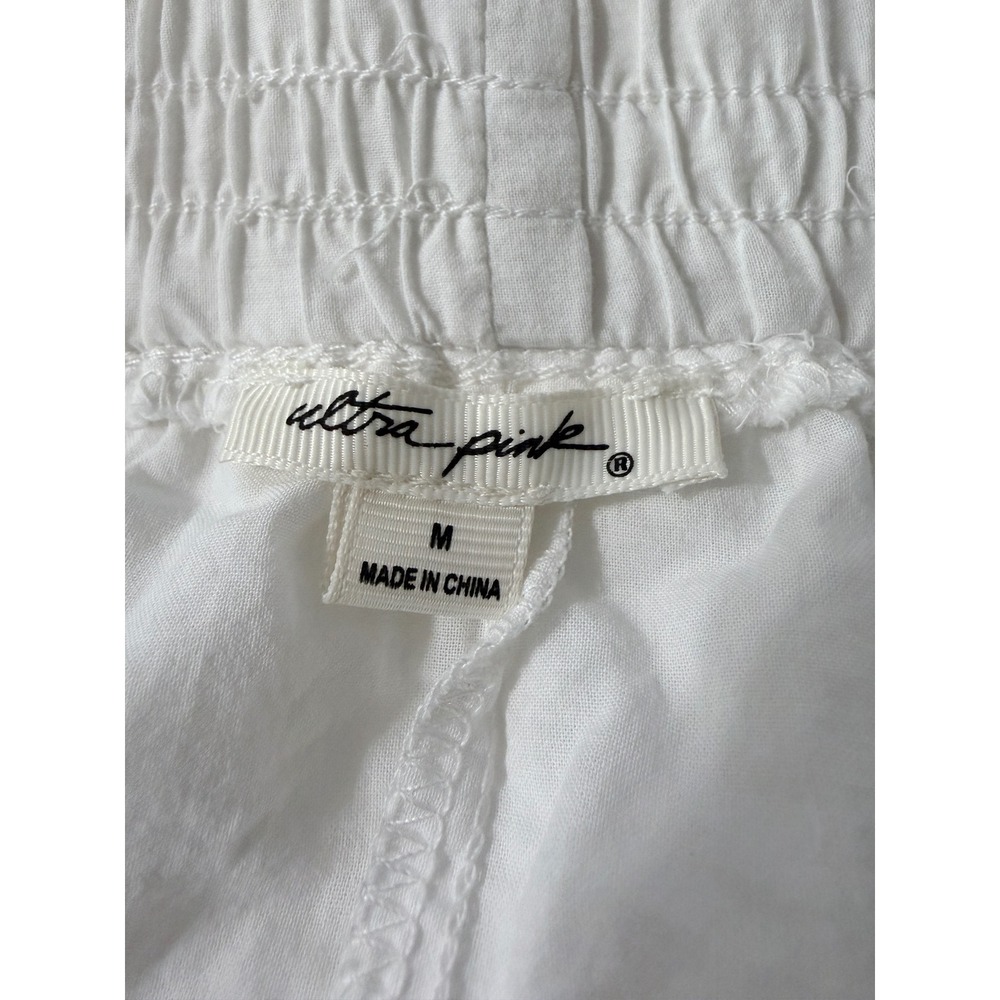 Ultra Pink White Cotton Tiered Eyelet Midi Skirt Medium Boho Floral Lace Summer - Picture 2 of 7